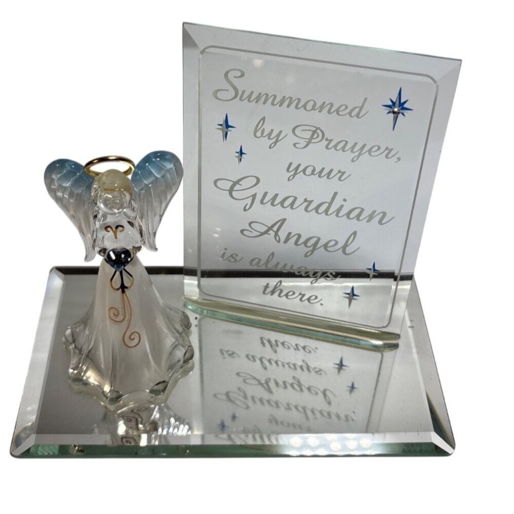 Glass Baron Guardian Angel Figurine With Swarovski Elements On Glass Base